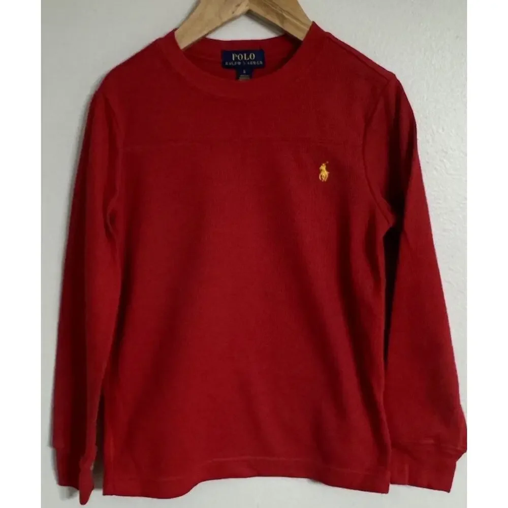 Ralph Lauren Polo Shirt Red Long Sleeve Boys Size 6 Thermal Pull-Over Pony